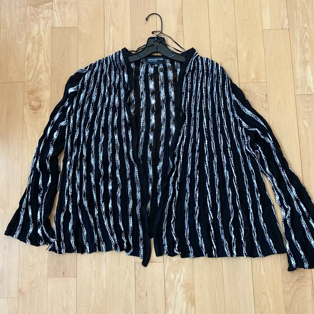 Liz Claiborne Black & White Striped/patterned Cardigan Sweater